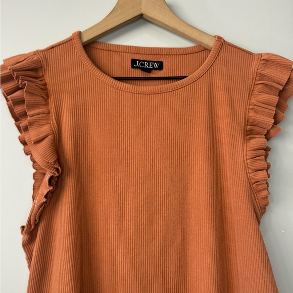 J. Crew Women's Rust Ruffle-Sleeve Ribbed Tank Size XL - Picture 2 of 8